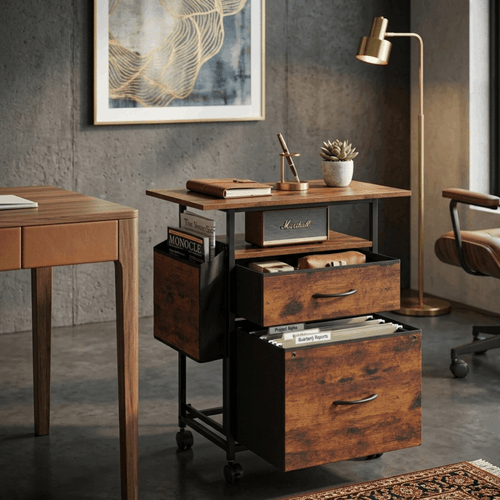 2 drawer mobile file cabinet fabric filing cabinet with 24 desktop side bag rolling printer stand under desk fits a4 letter size for home office rustic brown