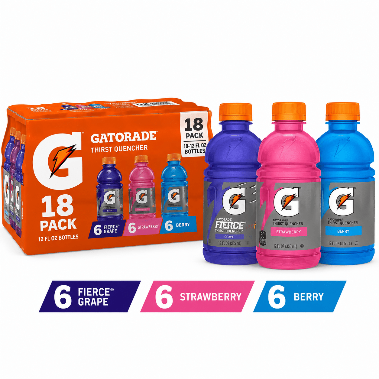 Sports Hydration Drink Variety Pack – Grape, Strawberry & Berry Flavors, 12 fl oz Bottles, 18 Count (6 Each Flavor)