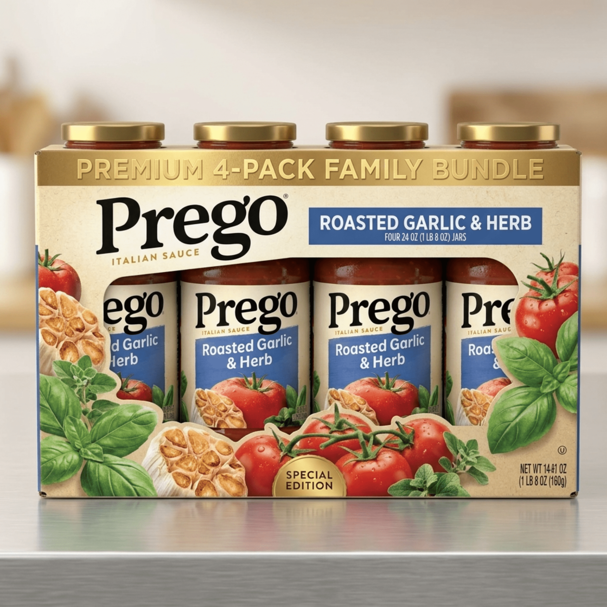 Prego Italian-Style Tomato Sauce with Roasted Garlic & Herbs – 24 oz Jar (Pack of 4)