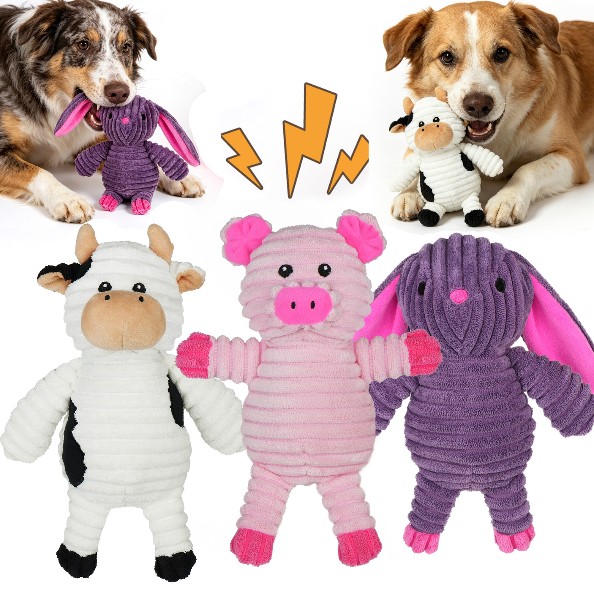 TEMU 3 Pack Dog Toys Stuffed Squeaky Dog Toys, Assortment Plush Animal Dog Toy, Value Bundle Puppy Pet Dog Toys For Small Medium Large Dogs,