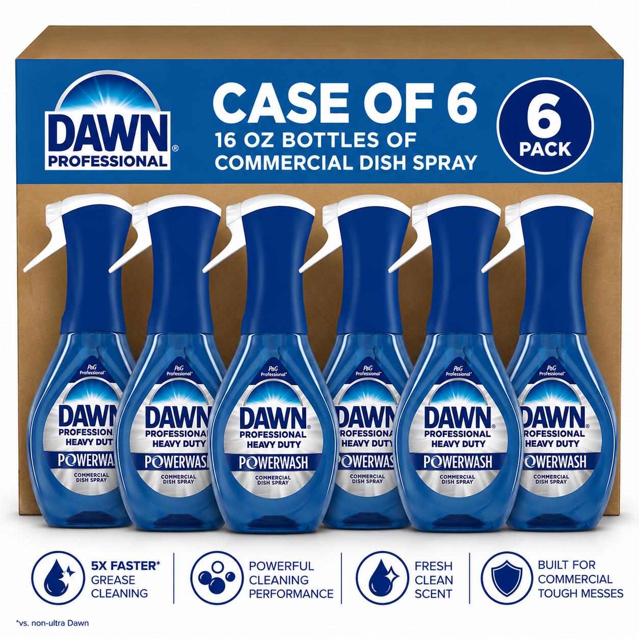 Case of 6, 16 Ounce Spray Bottles, Dawn Professional Heavy Duty Powerwash Dish Spray