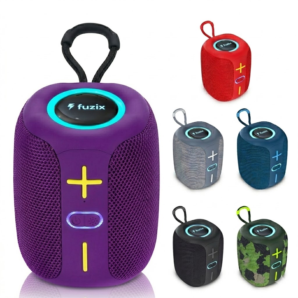 TEMU Fuzix Portable Bluetooth Speaker , 360-degree , Bluetooth, Led Lights, Tws Function, Fm Radio, Microsd Card, Usb Support, Wireless Speaker For