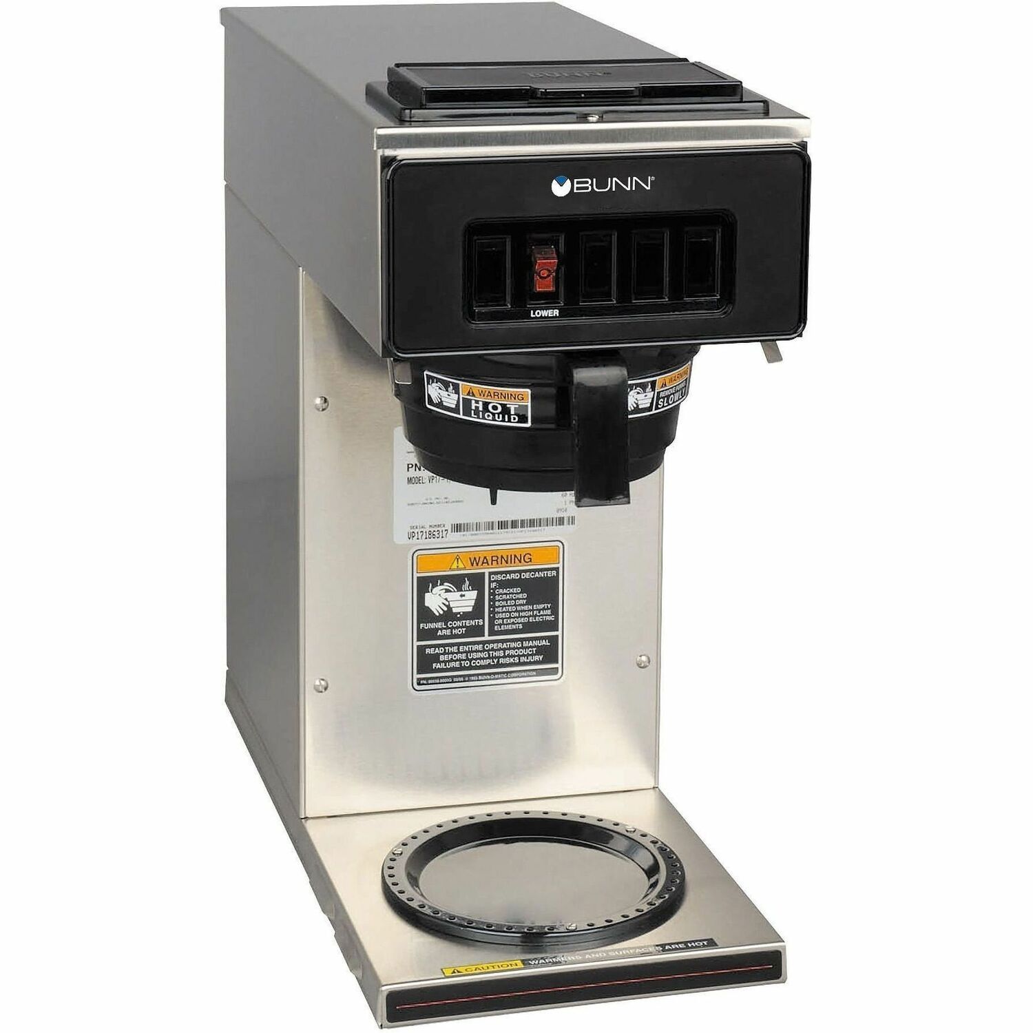 bunn 12 cup low profile pourover coffee   with 1 warmer 1600 w 2 quart 12 cup s   stainless steel stainless steel body Product details 1