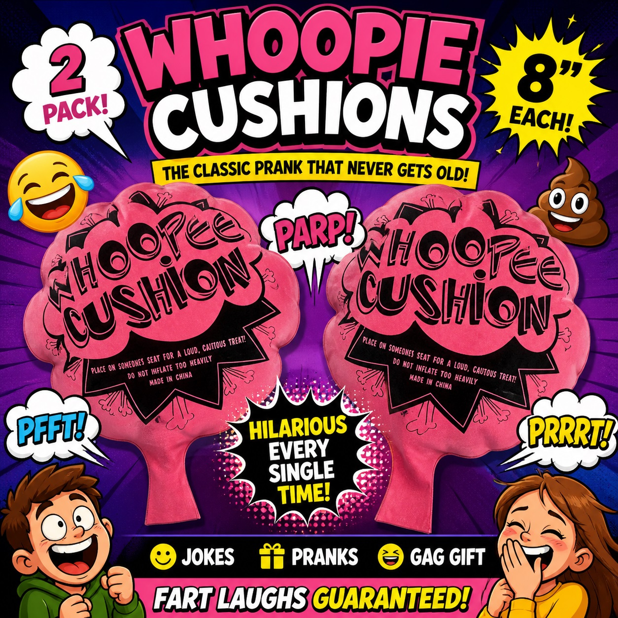 TEMU 2 Pack 8 Inch Cushion Prank Toy – Funny Fart Gag Gift, Classic Cushion Joke, Party Favor, Kids & Adults Novelty Toy, Birthday &