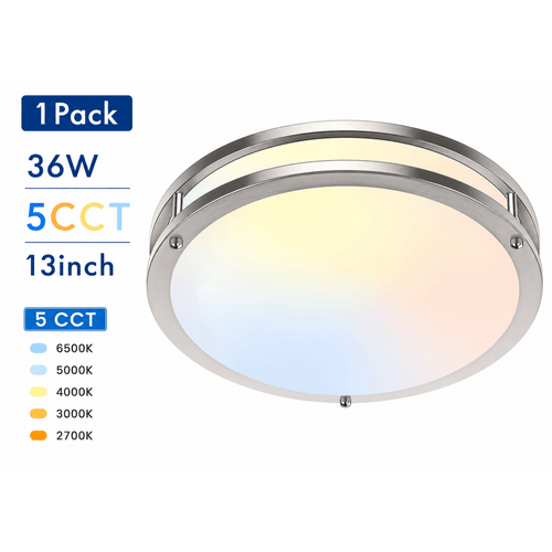 2 pack modern flush mount ceiling lights 36w led ceiling lights 3600lm dimmable flush mount light fixtures 6500k 5000k 4000k 3000k 2700k adjusted modern ceiling lights 13 inch ceiling lamps for bedroom kitchen brushed nickle