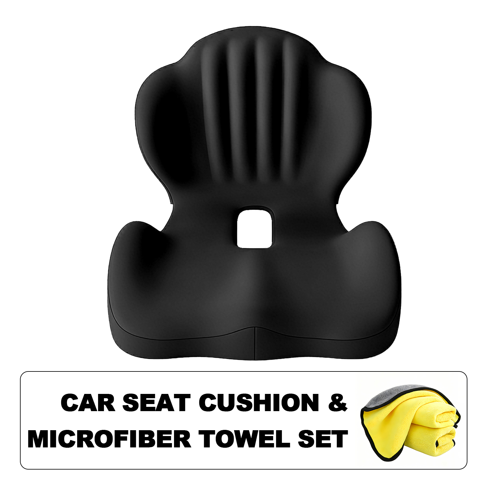 TEMU Ergonomic Memory Foam Seat Cushion & Microfiber Car Towel Set, With Back Support Design, Breathable Hollow Structure, Comfortable Cushion For