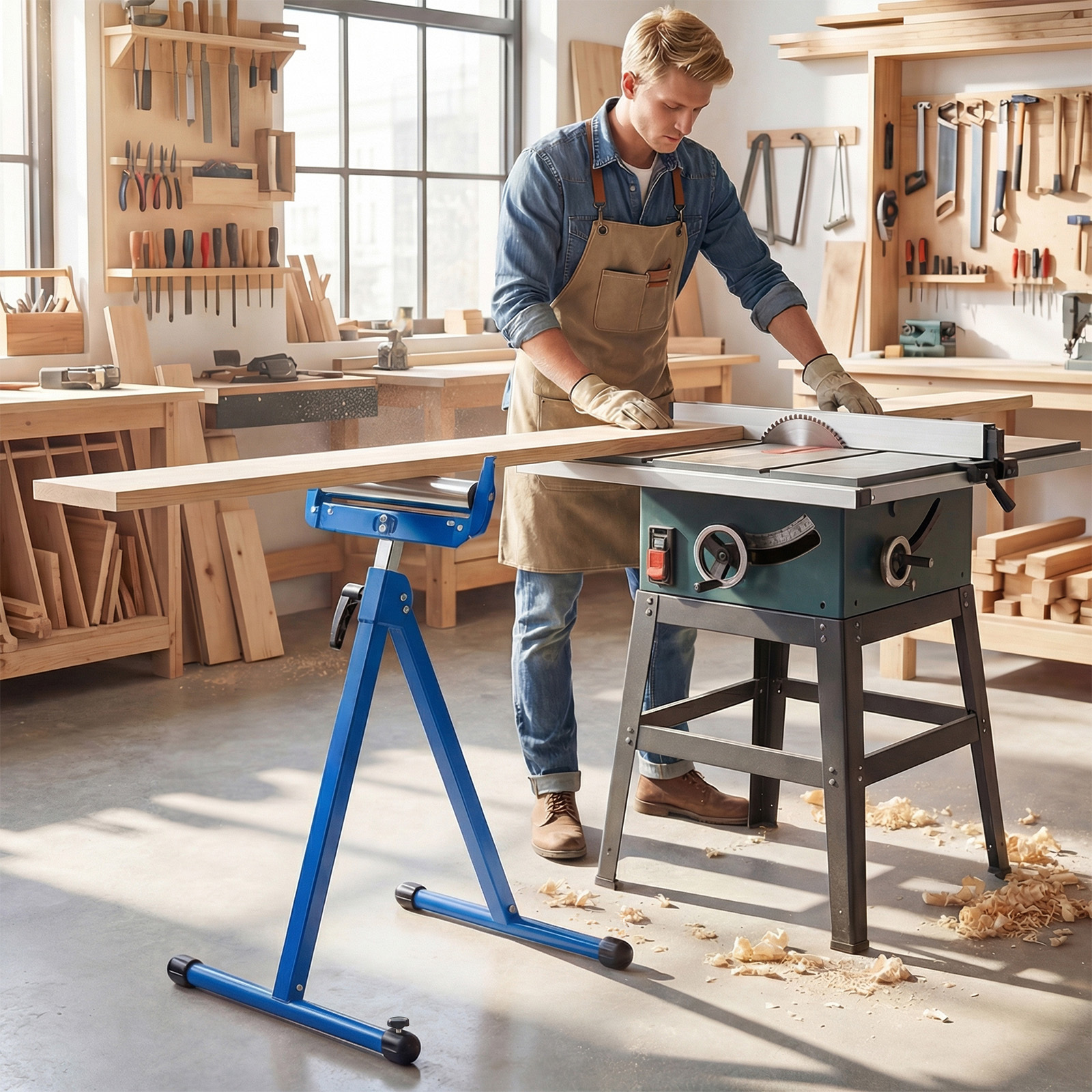   2 pack folding roller stands portable outfeed supports with 28 5 45 adjustable height   edge guides for table saw woodworking heavy duty 250 lbs load capacity