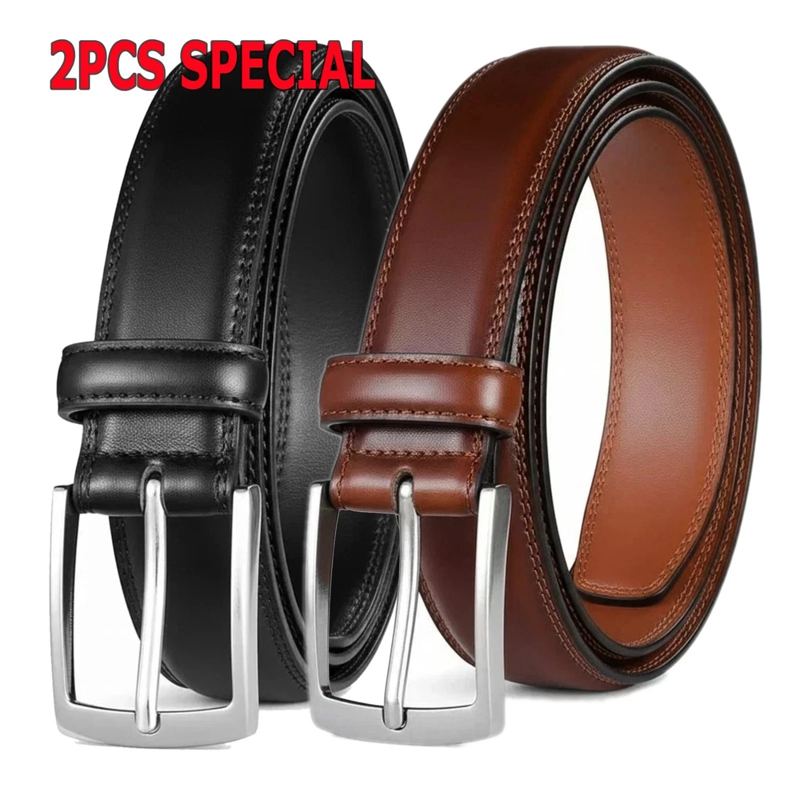 Temu – TEMU 2 Pc Genuine Leather Belts For Men Classy Dress Belts Mens Belt Many Sizes & Colors (a2016)