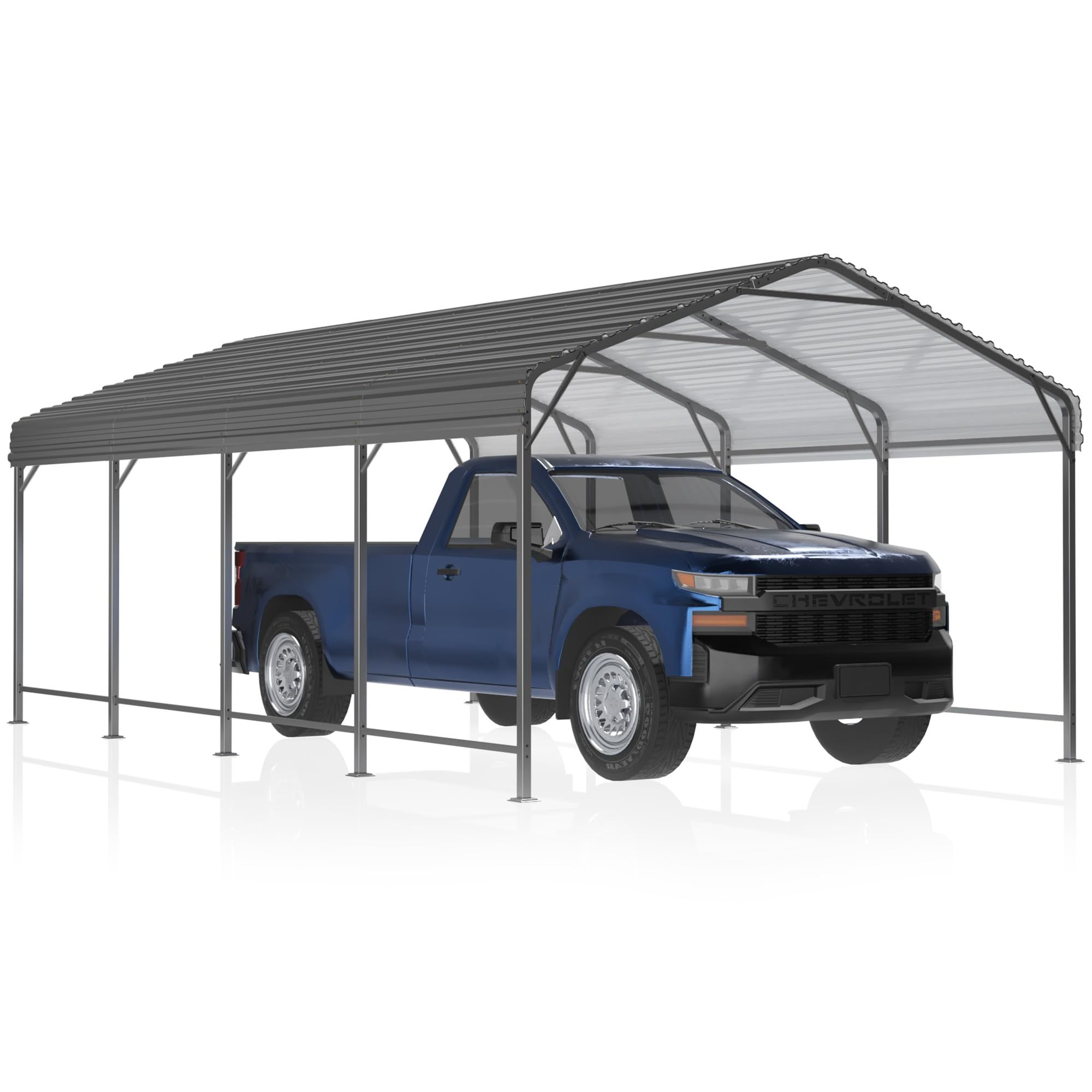 TEMU 12x20/10x15 Ft Carport Metal, Carport With Base Outdoor Heavy Duty Garage Galvanized Car Shelter For Pickup, Boat, Car And Tractors