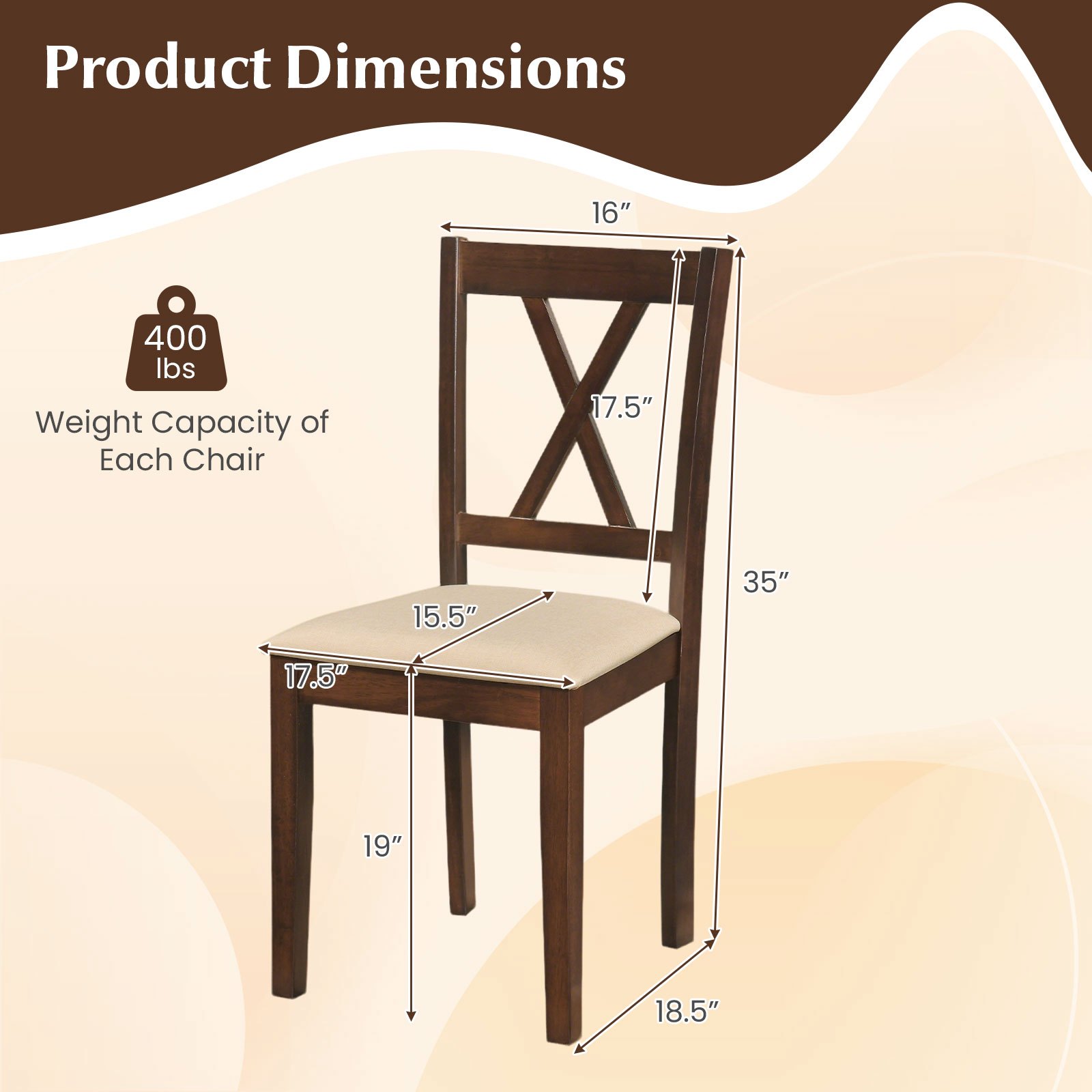 COSTWAY Wooden Dining Chairs Set of 4, Fabric Upholstered Kitchen Chairs with Rubber Wood Frame, Curved Backrest & Padded Wide Seat, Modern Armless Side Chairs for Dining Room, Living Room and Restaurant