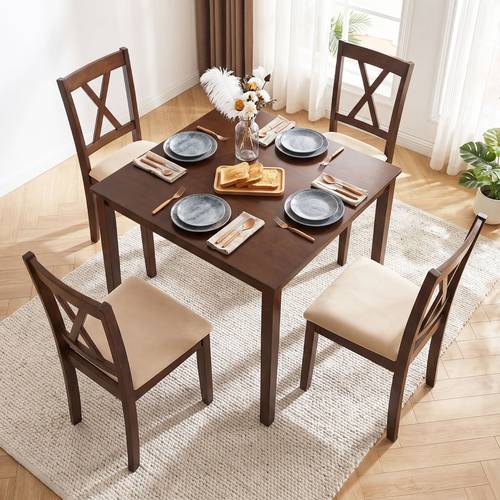 wooden dining chairs set of 4 fabric upholstered kitchen chairs with rubber wood frame curved backrest padded wide seat modern armless side chairs for dining room living room and restaurant