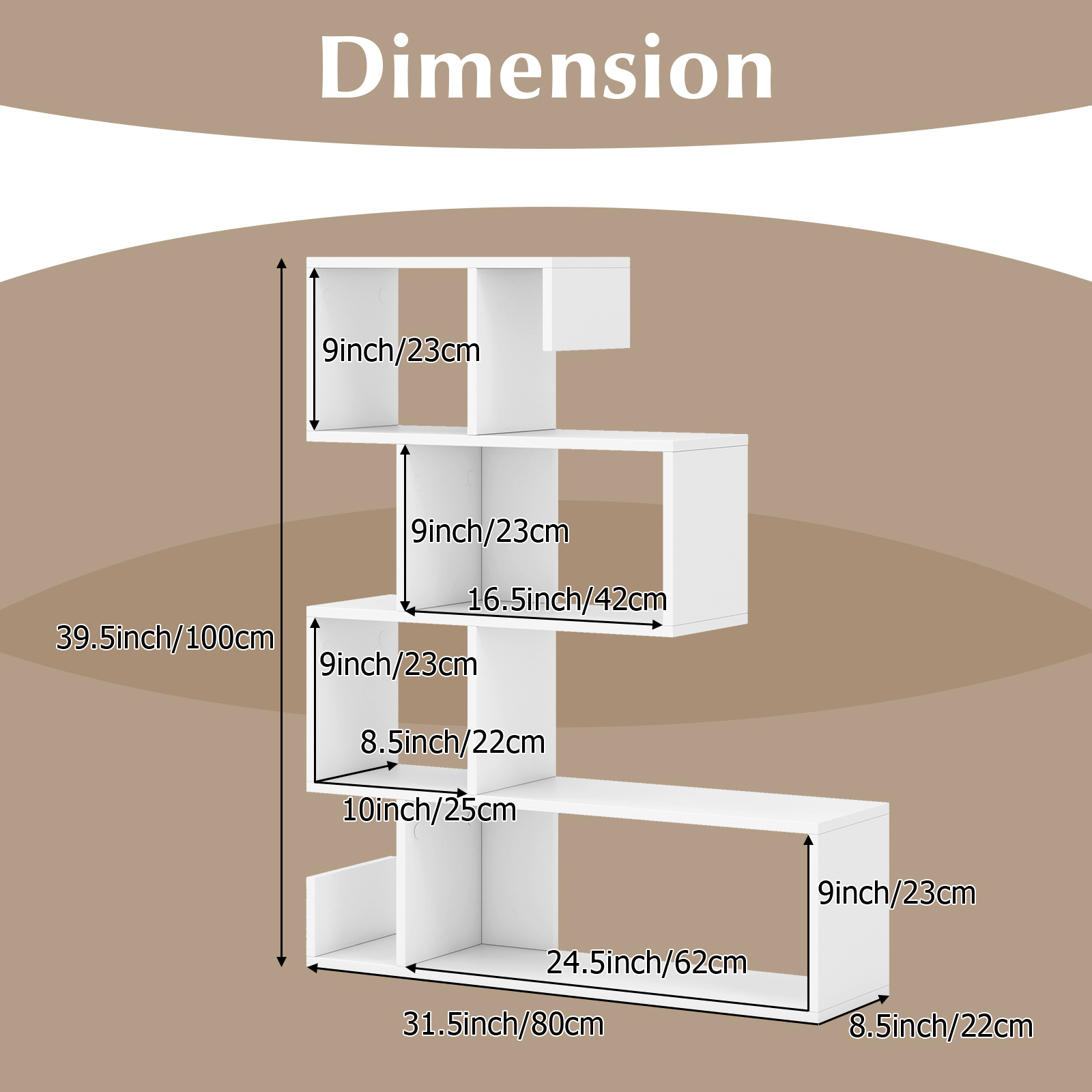 COSTWAY 5-Tier S-Shaped Bookshelf, Modern Geometric Bookcase with Anti-Tip Safety Kits, Freestanding Corner Ladder Bookcase for Home or Office, White
