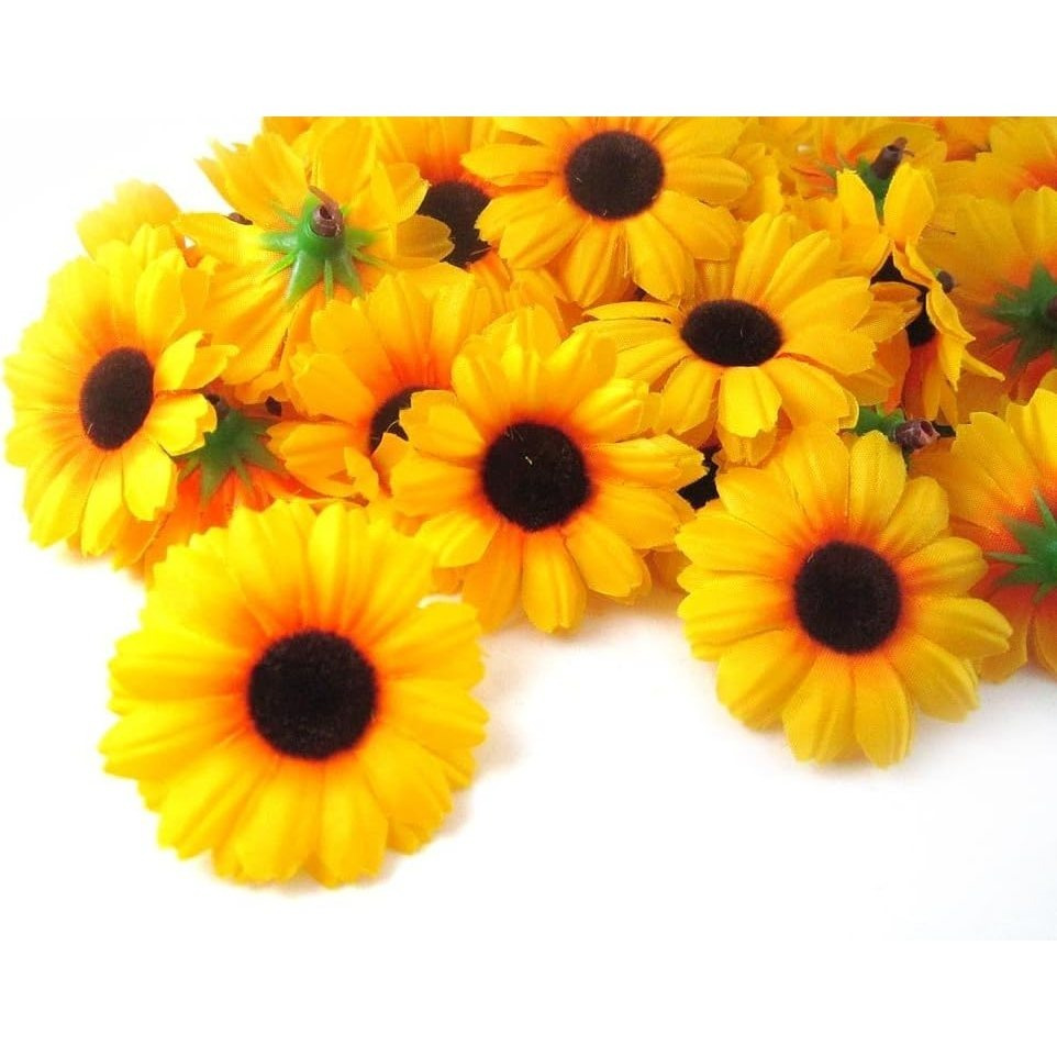 24 Pcs Yellow Artificial Flower Heads Mini Fake Sunflower Decorative Fabric Flowers Craft Floral Embellishments For Wreaths Wedding Home Décor, Decorations