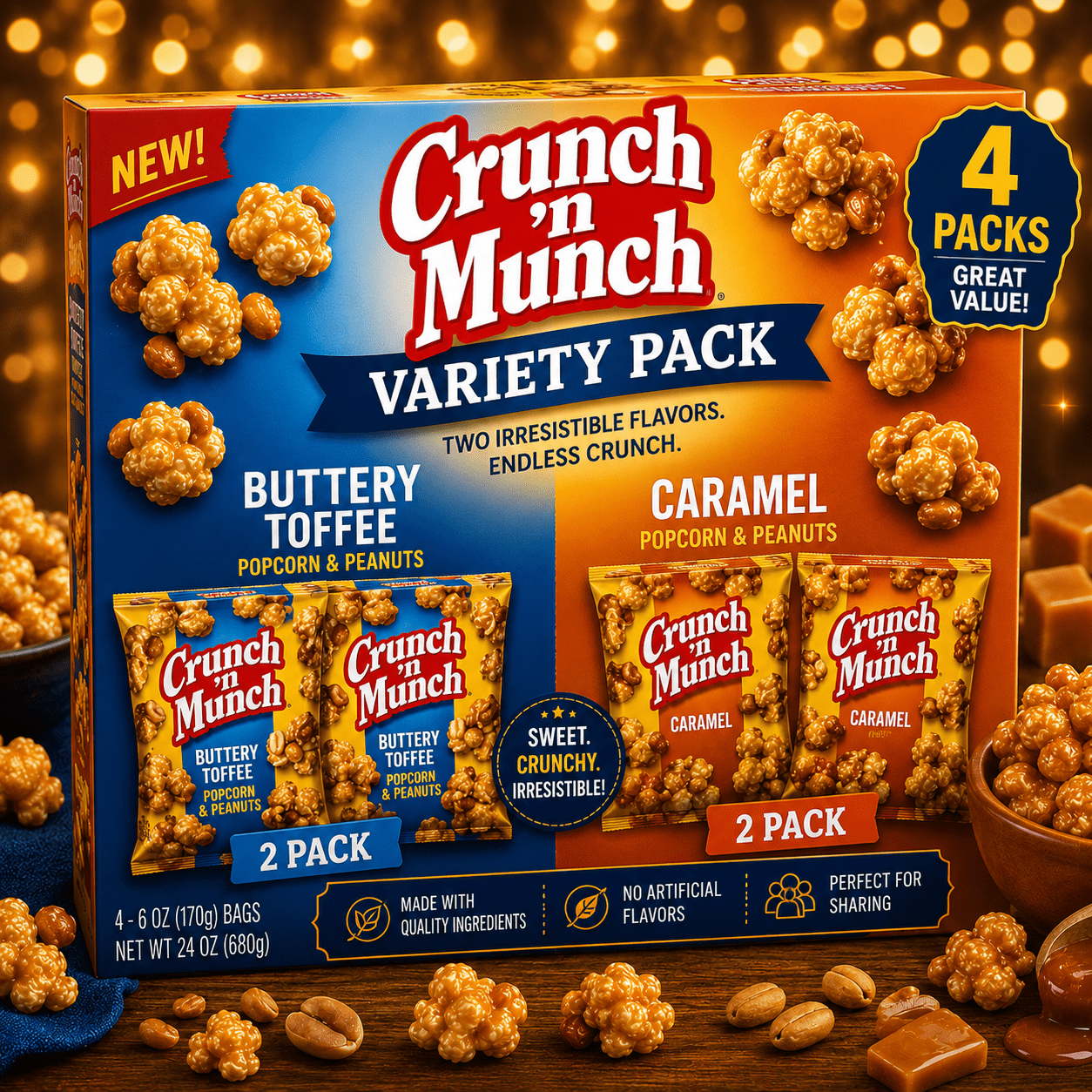 TEMU 4 Pack Popcorn Variety Pack Caramel Popcorn & Buttery Toffee Popcorn With . Sweet And Salty Snack For A Lunch Box, A Pool Party Or A Movie