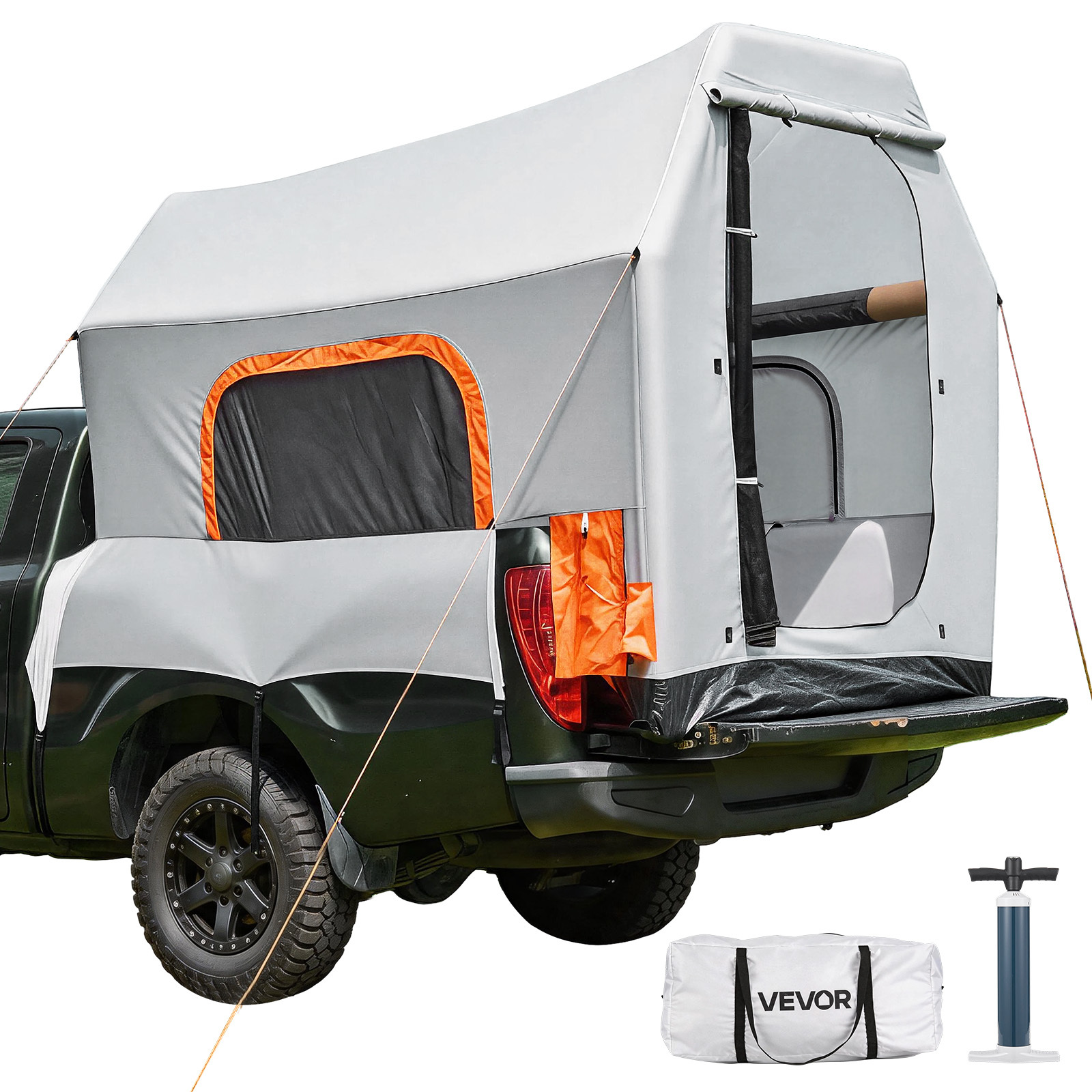 Vevor Inflatable Pickup Truck Tent, 7.2 X 5.4 Ft 3-season Truck Bed Tent With Ventilated Mesh Windows, Pu2000mm Pickup Camping Tents For Outdoor Hiking Activities - Air Pump Included