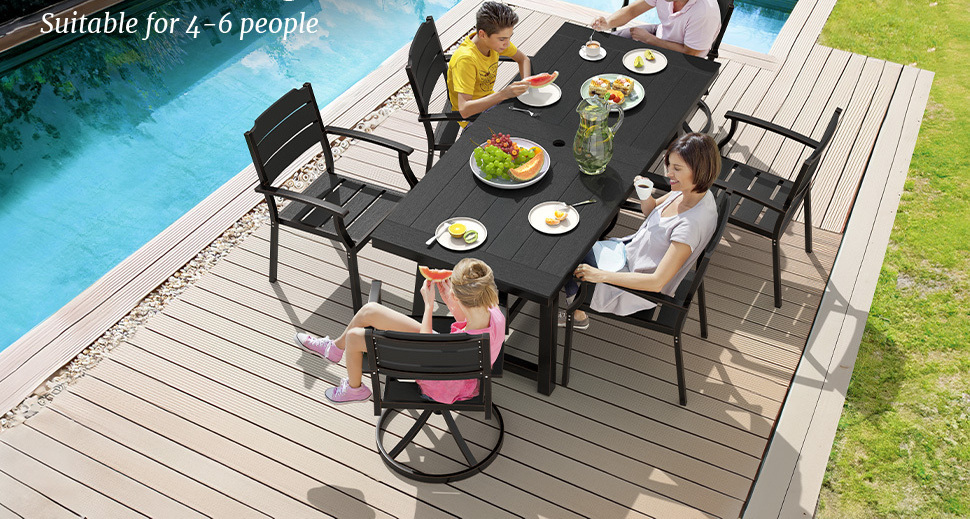 1pc Patio Dining Table, Patio Furniture HDPS All-Weather Material Outdoor Dining Coffee Table with Umbrella Hole