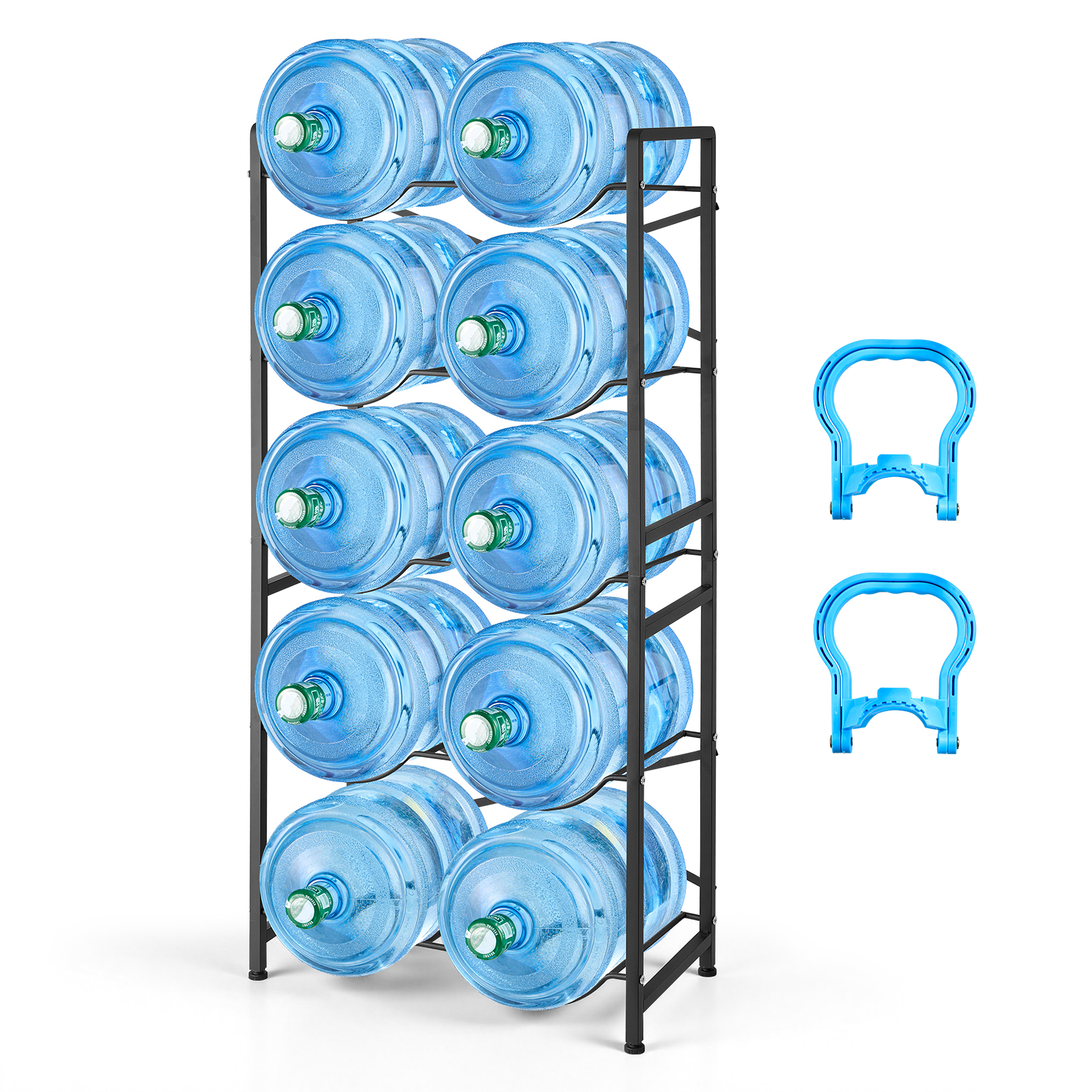 TEMU Vevor Water Jug Holder, 5 Tiers Double 3 And 5 Gallon Water Bottle Holder For 10 Bottles, Heavy Duty Jug Rack Organizer With Handles, Easy