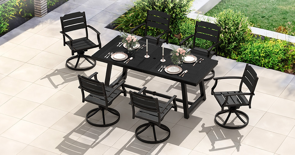 1pc Patio Dining Table, Patio Furniture HDPS All-Weather Material Outdoor Dining Coffee Table with Umbrella Hole