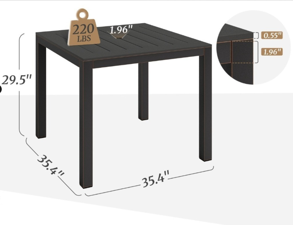 1pc Patio Dining Table, Patio Furniture HDPS All-Weather Material Outdoor Dining Coffee Table with Umbrella Hole