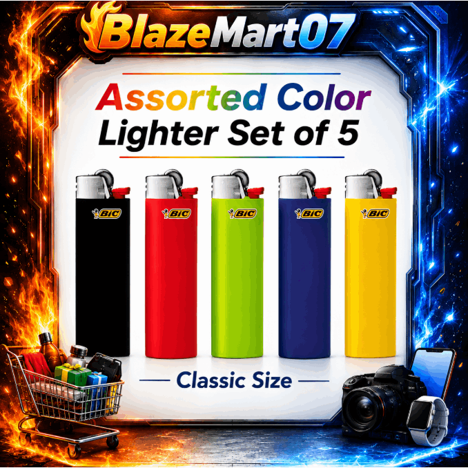 5 piece   maxi pocket lighter assorted colors 1 count  