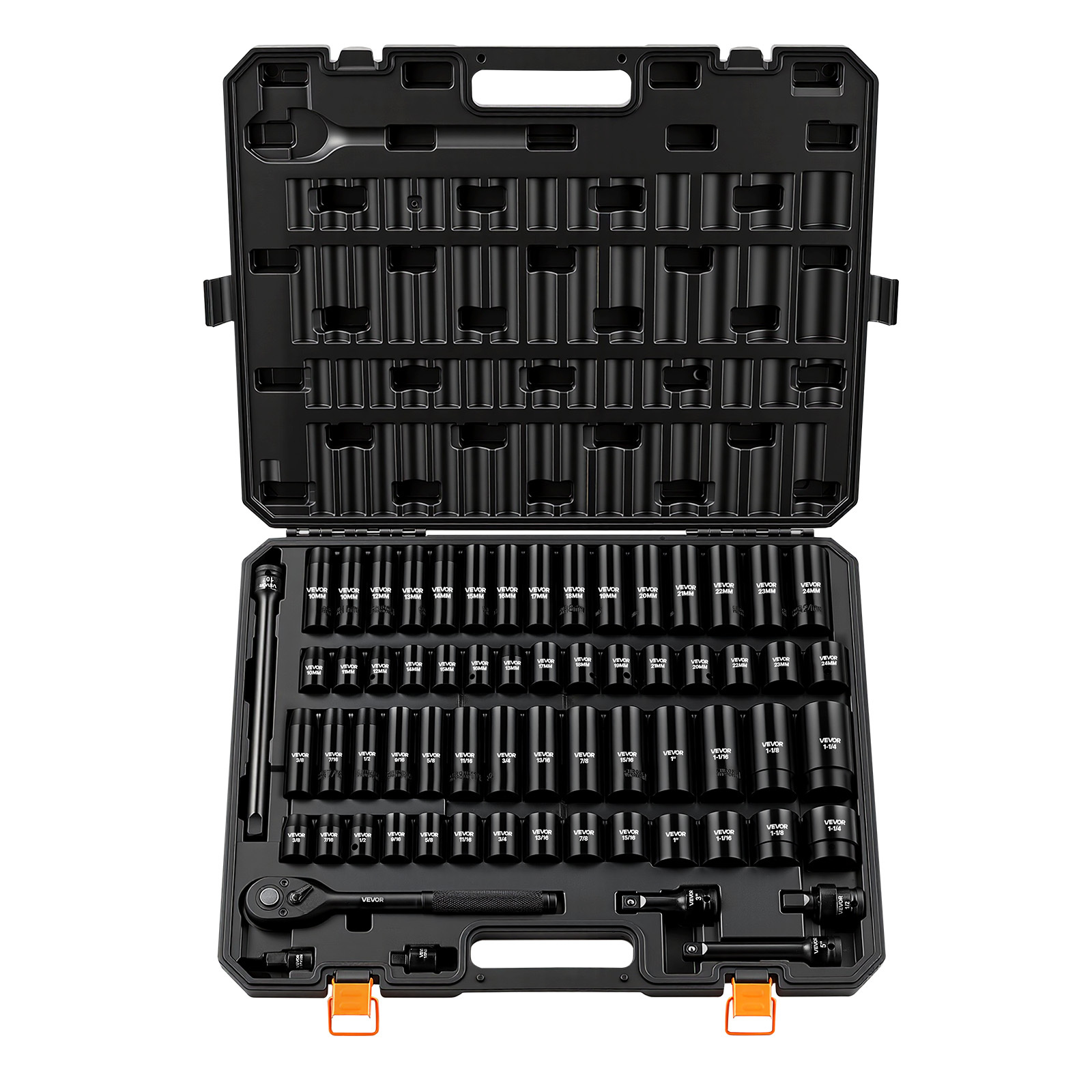 TEMU Vevor Impact Socket Set, 1/2" Drive, 65-piece Socket Set, 6 Point Sockets, Sae 3/8" To 1-1/4" And Metric 10-24 Mm, Easy To Identify, With A