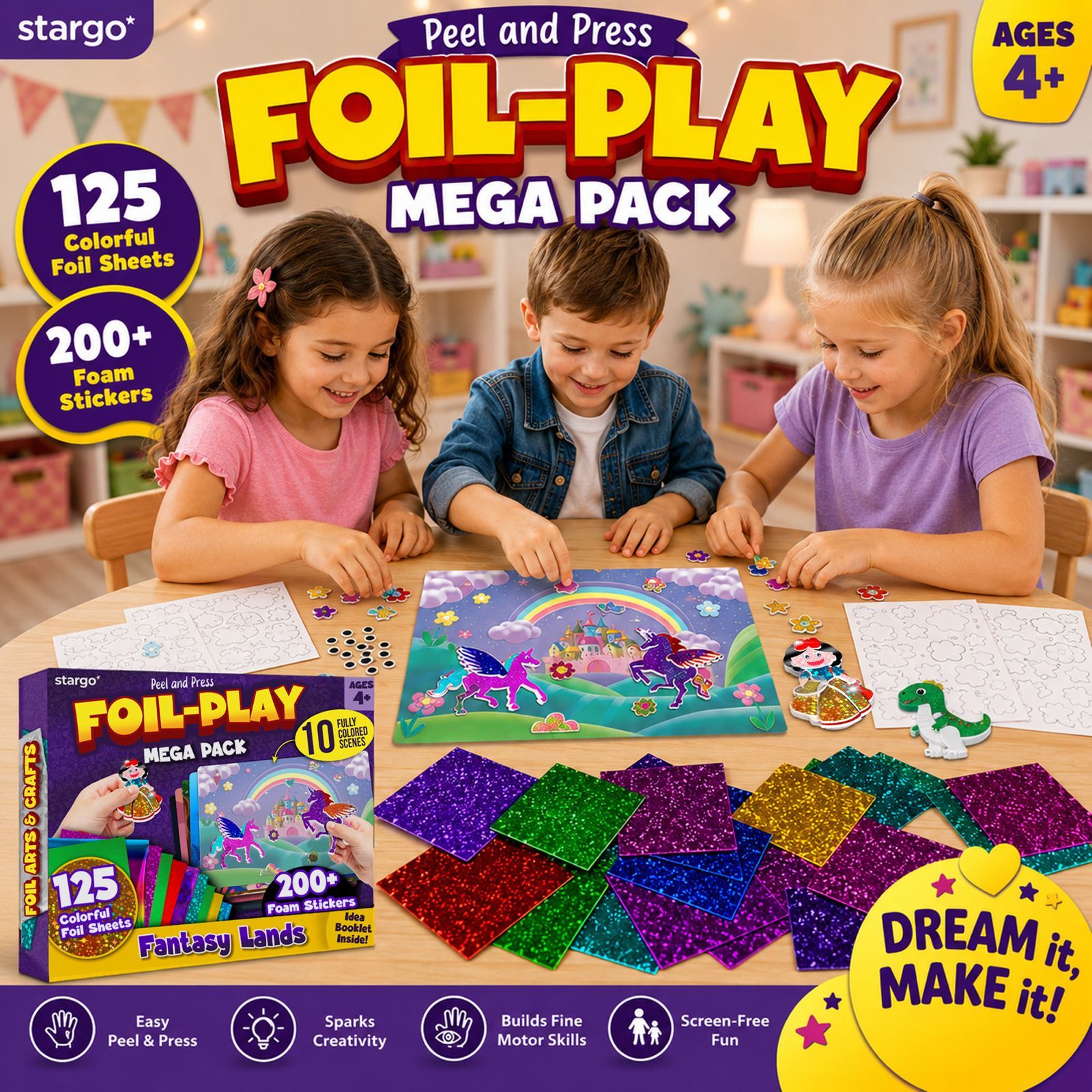 kids metallic foil sticker art kit 3d diy   set with color sheets foam stickers googly eyes mess free creative activity gift