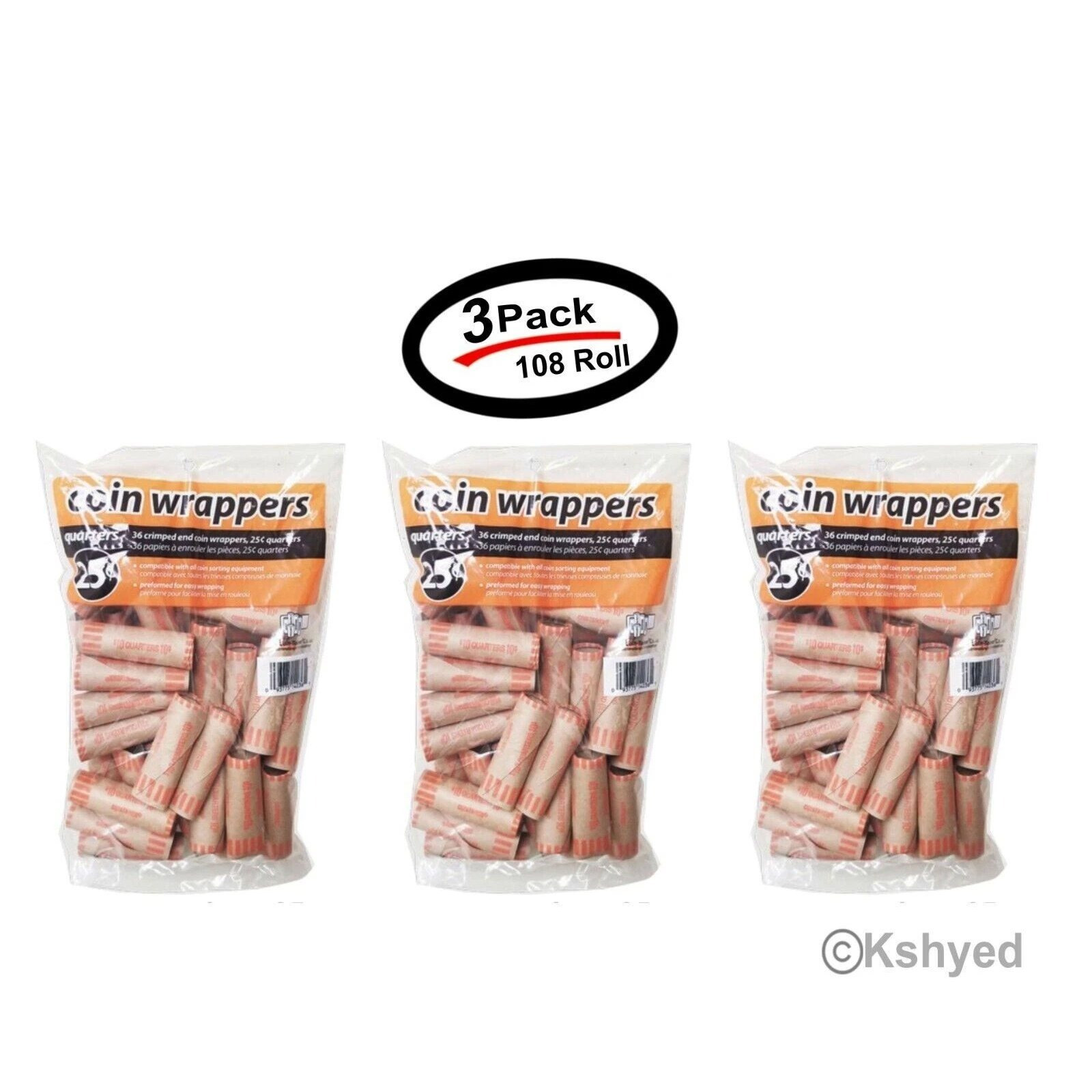TEMU 108 Rolls Quarter Coin Wrappers Tubes , Money Handling (holds $10 Each) (3 Pack) - New