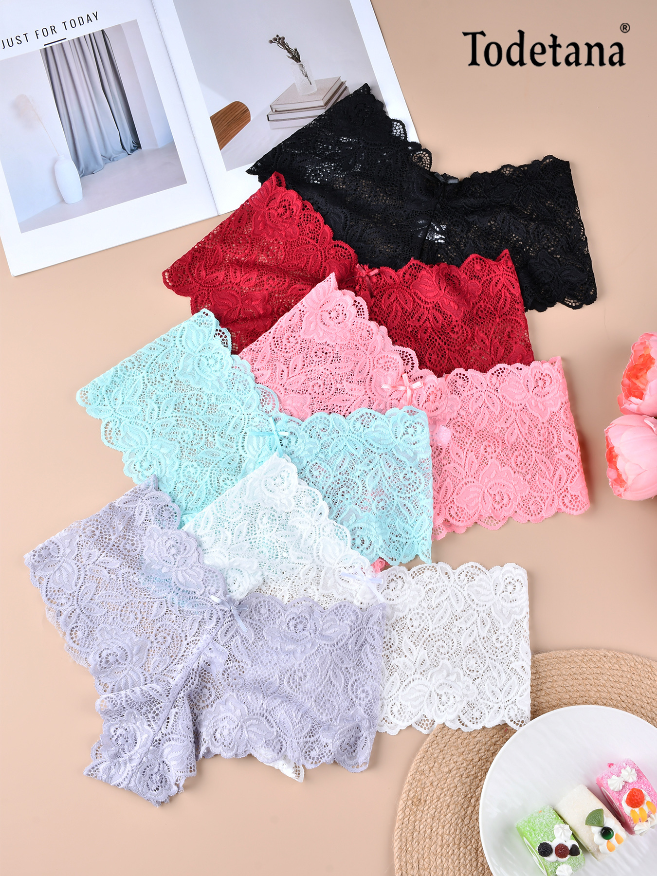 A Set of 6 Randomly Selected Floral Print Lace-Trimmed Women'S Panties, Breatha… - Image 2
