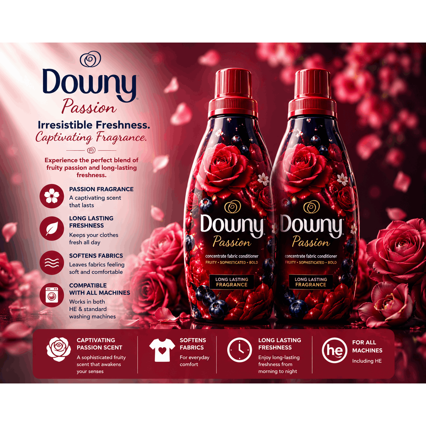 TEMU Downy Passion Concentrated Fabric Conditioner, 750 Ml, Long Lasting Floral Fragrance 2 Pack