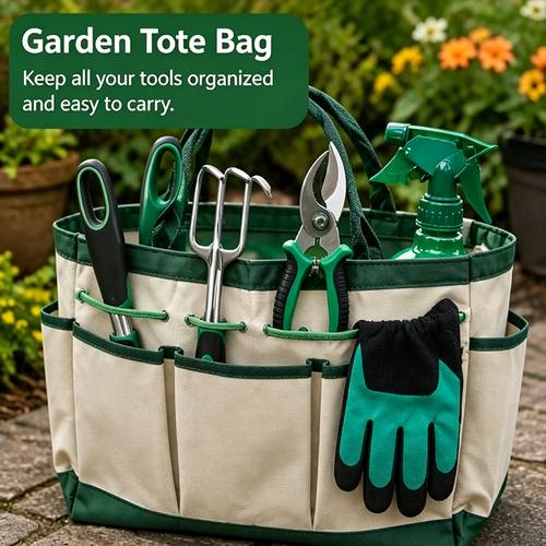 10 sets gardening tool a transplanting trowel a hand trowel pruning shears a hand rake a remover a weeding fork a spray bottle gloves with claws and a multi compartment storage is suitable for gardening tasks such as digging weeding loosening soil planting pruning and more