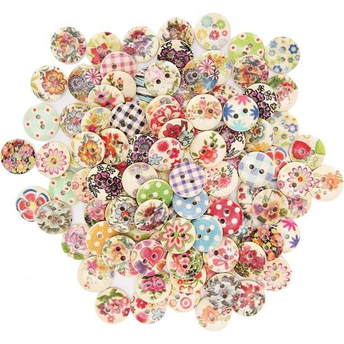 100pcs 15mm colorful round shaped wooden buttons for diy sewing geometric and floral flower patterns ideal for crafts headbands and clothing decorations sewing supplies accessories