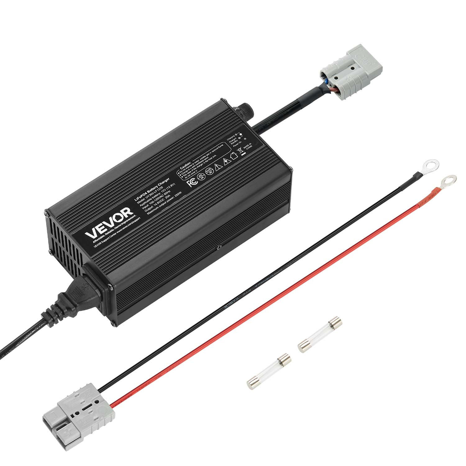 Vevor 12v 20a Lithium Battery Charger, 14.6v, Lifepo4 , With Anderson Connector, Led Indicator, 0v Activation, For Lithium Lifepo4 Deep Cycle Rechargeable Batteries Of Boat, Rv