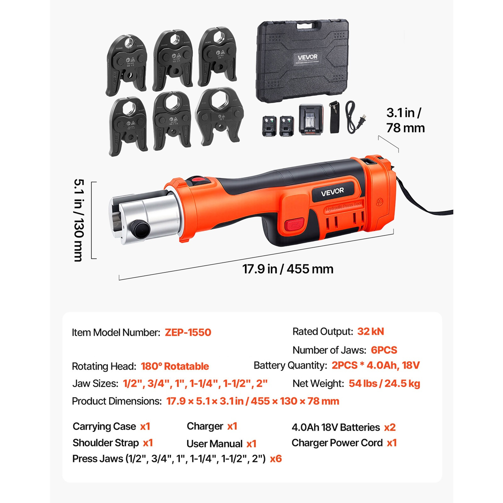 press tool 18v electric crimping tool for 1 2 3 4   4   2 copper pipes 32kn press tool compatible with   with 6 vus   2pcs 4ah batteries charger toolbox Product details 7