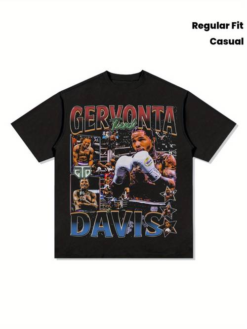 mens oversized t shirt with gervonta vintage boxing print tee plus size loose fit cotton shirt suitable for casual streetwear gift for boxing fans machine washable daily wear apparel