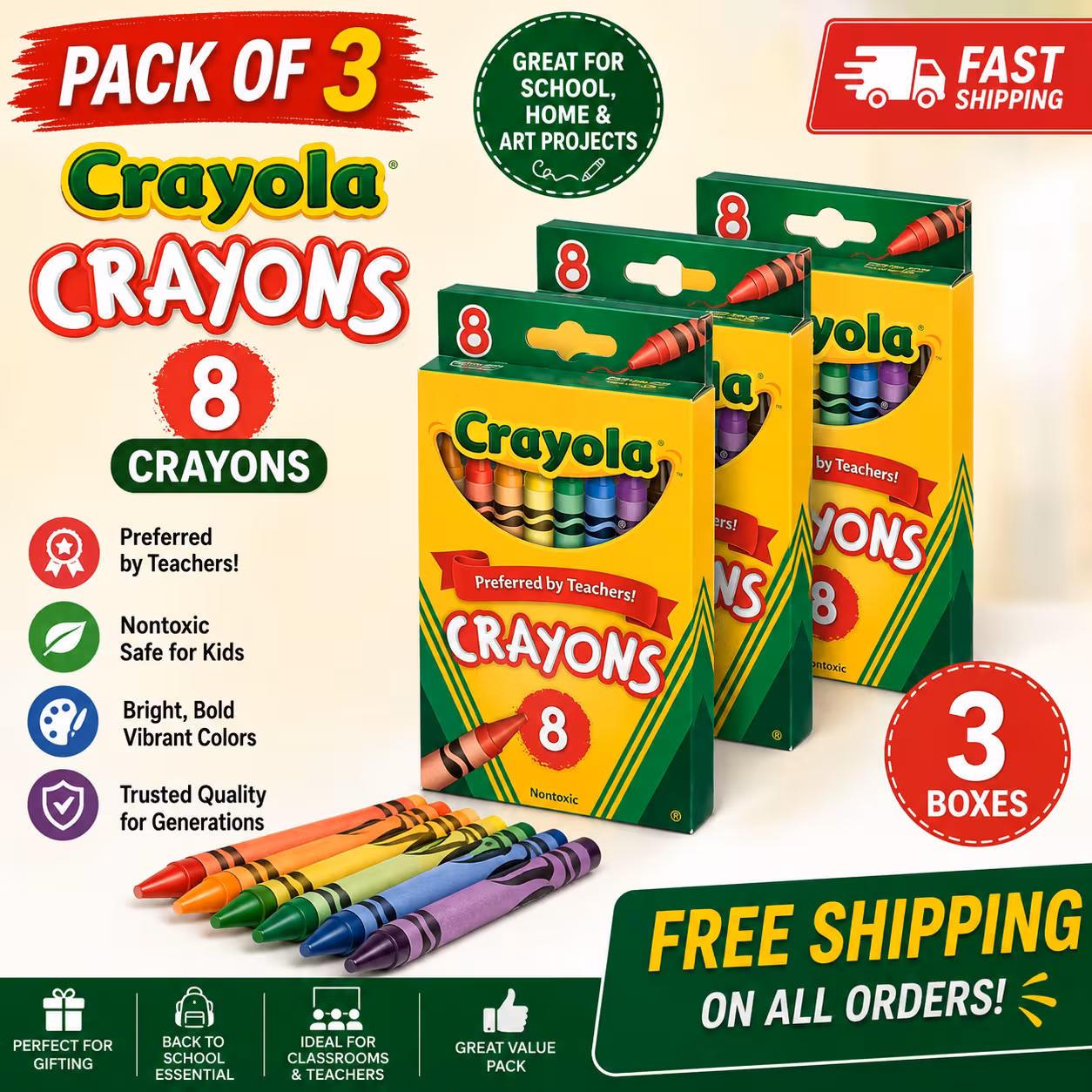 bundle of 3 packs classic crayons coloring supplies non toxic for creative fun Product details 0