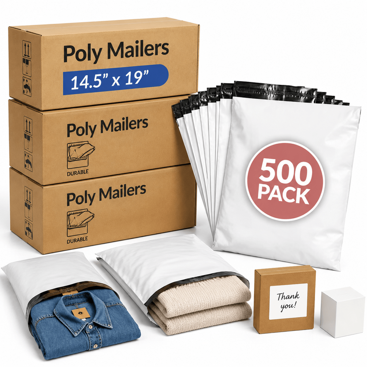 TEMU Heavy Duty Poly Mailers - " X 19" Durable Shipping Envelopes - 500 Pack For Secure, Cost-effective Packaging & Reliable