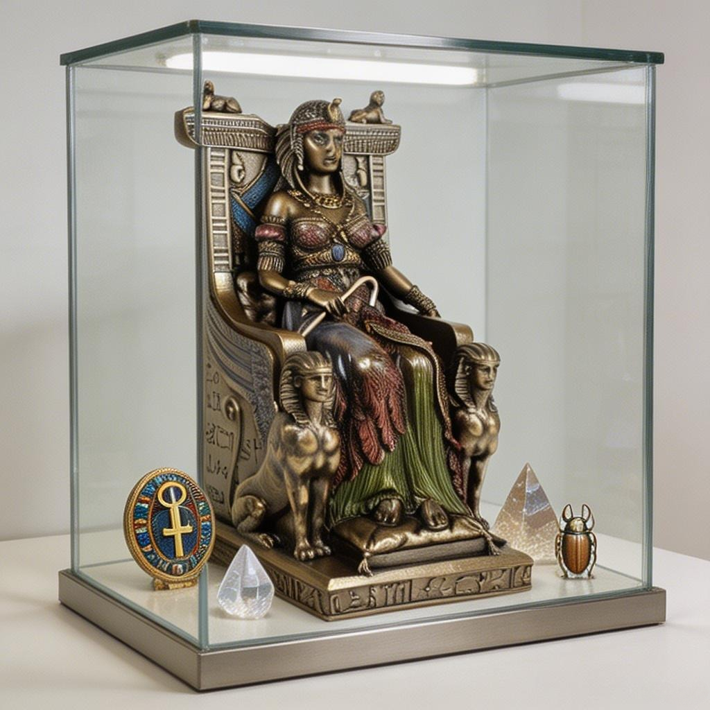 egyptian   statue bronze color throne figurine shelf decor   gift ancient egypt home accent unique   gift