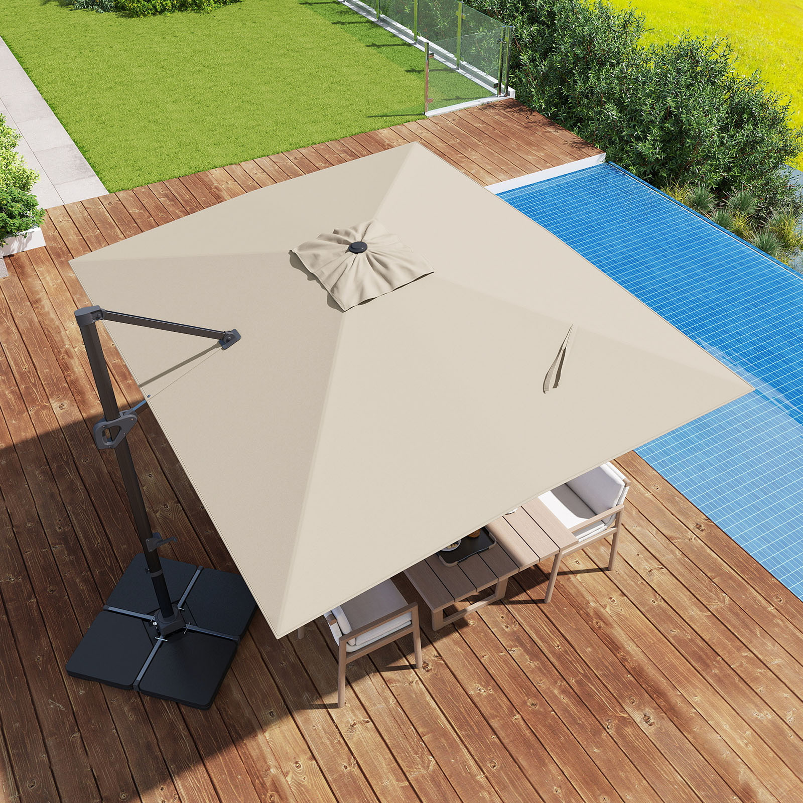   11 x 9 ft cantilever patio umbrella w 220 lbs base large outdoor offset hanging umbrella   rotation 6 level tilt aluminum pole 8 sturdy ribs heavy duty sun shade for backyard  