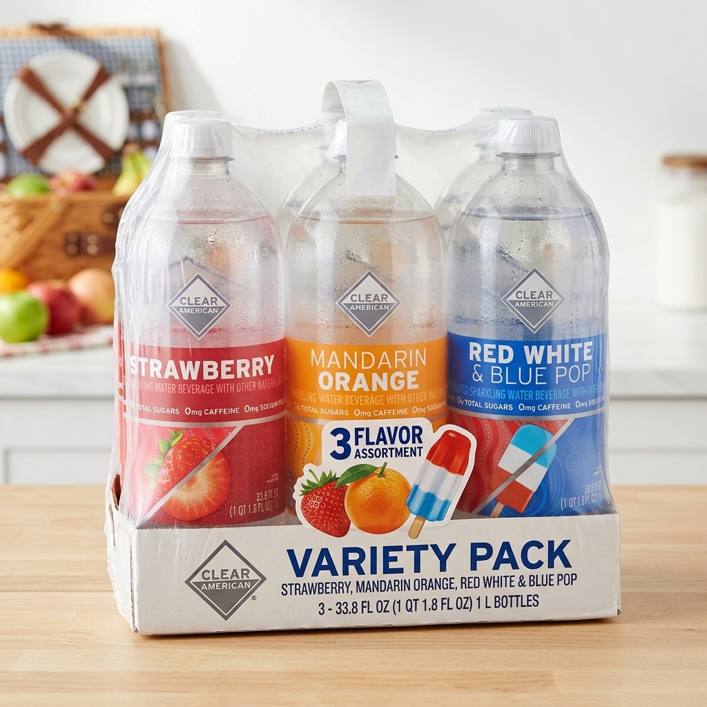 Orange & Red, White, and Blue Pop Flavored Sparkling Water Variety Pack – 33.8 fl oz Bottles