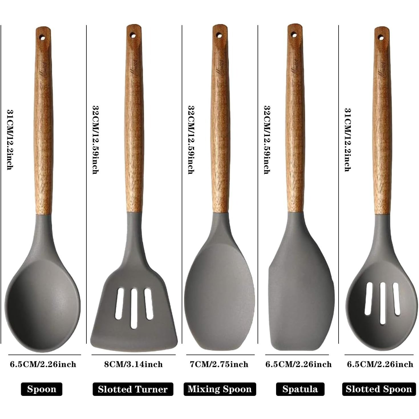 TEMU Kitchen Utensils Set, Silicone Cooking Utensils Set, Silicone Spatula Set With Natural Acacia Hard Wood Handle, 5 Piece