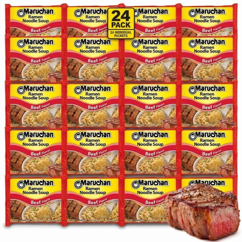 Maruchan Beef Flavor Instant Ramen Noodles, 3 oz, 24 Pack Total