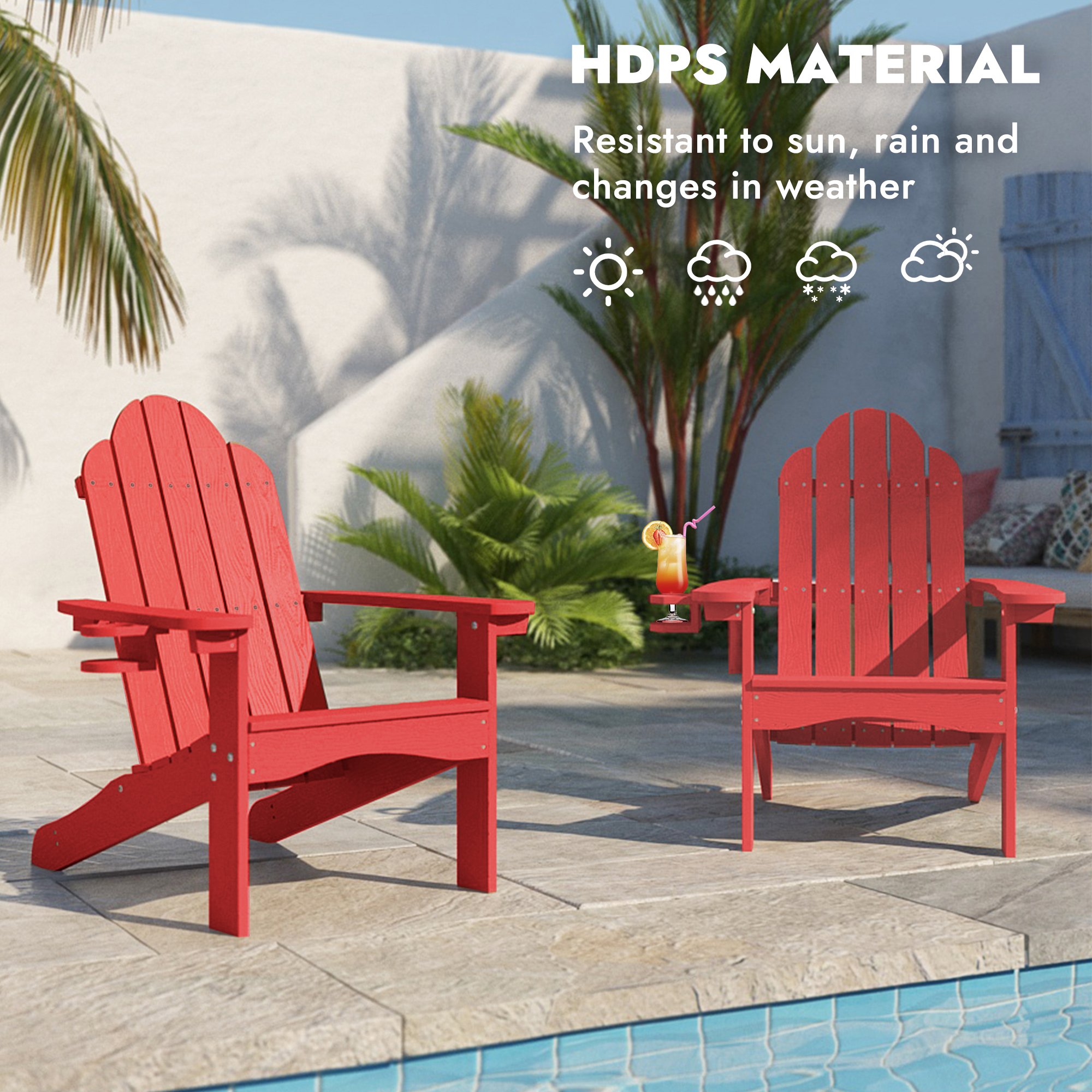 Outdoor Patio Chair, Weather Resistant Adirondack Chairs with Cup Holder, 300lbs Modern Adirondack Chair, HDPS Adirondack Chairs for Patio, Garden