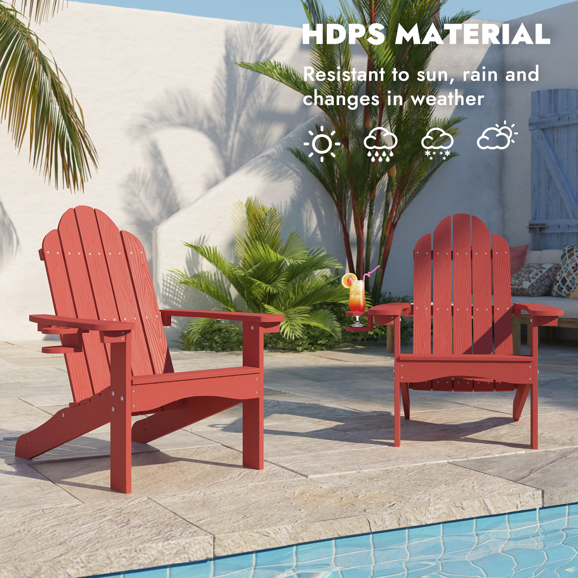 Outdoor Patio Chair, Weather Resistant Adirondack Chairs with Cup Holder, 300lbs Modern Adirondack Chair, HDPS Adirondack Chairs for Patio, Garden