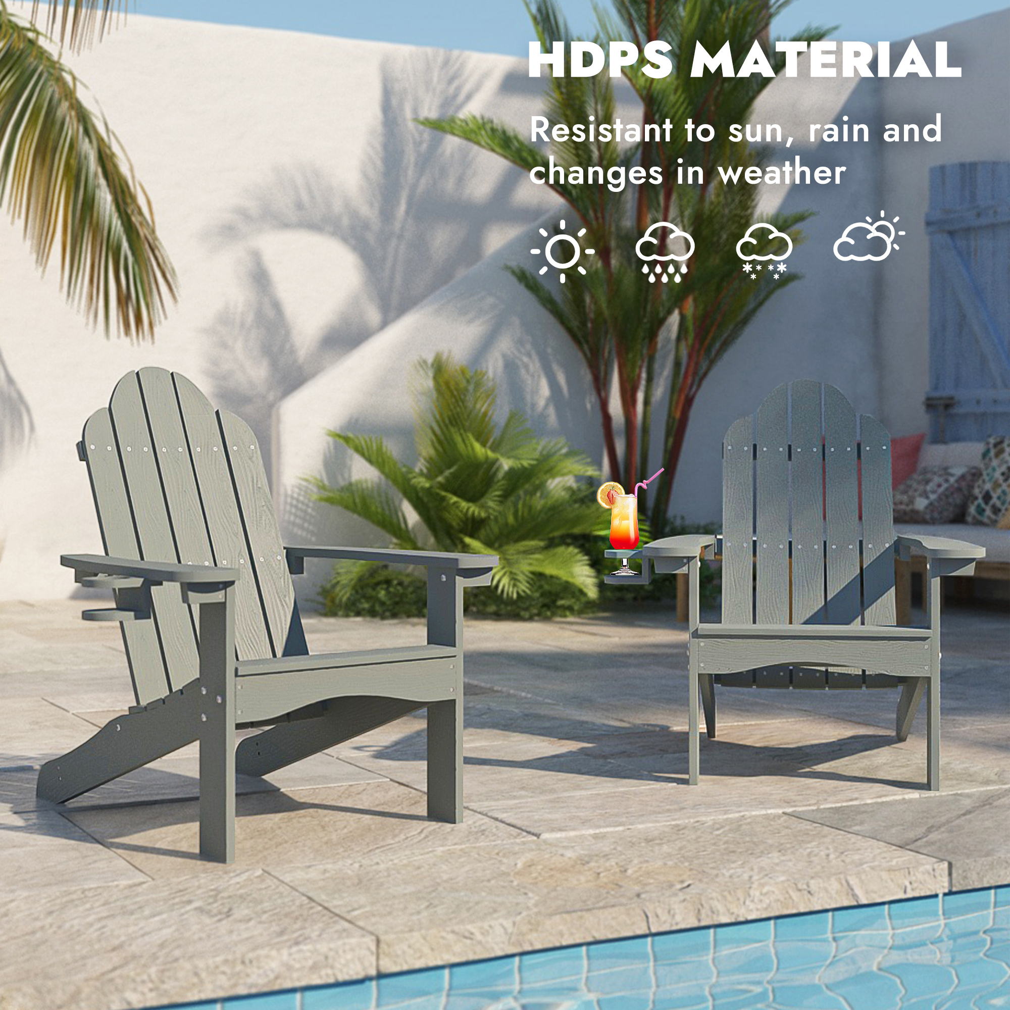 Outdoor Patio Chair, Weather Resistant Adirondack Chairs with Cup Holder, 300lbs Modern Adirondack Chair, HDPS Adirondack Chairs for Patio, Garden