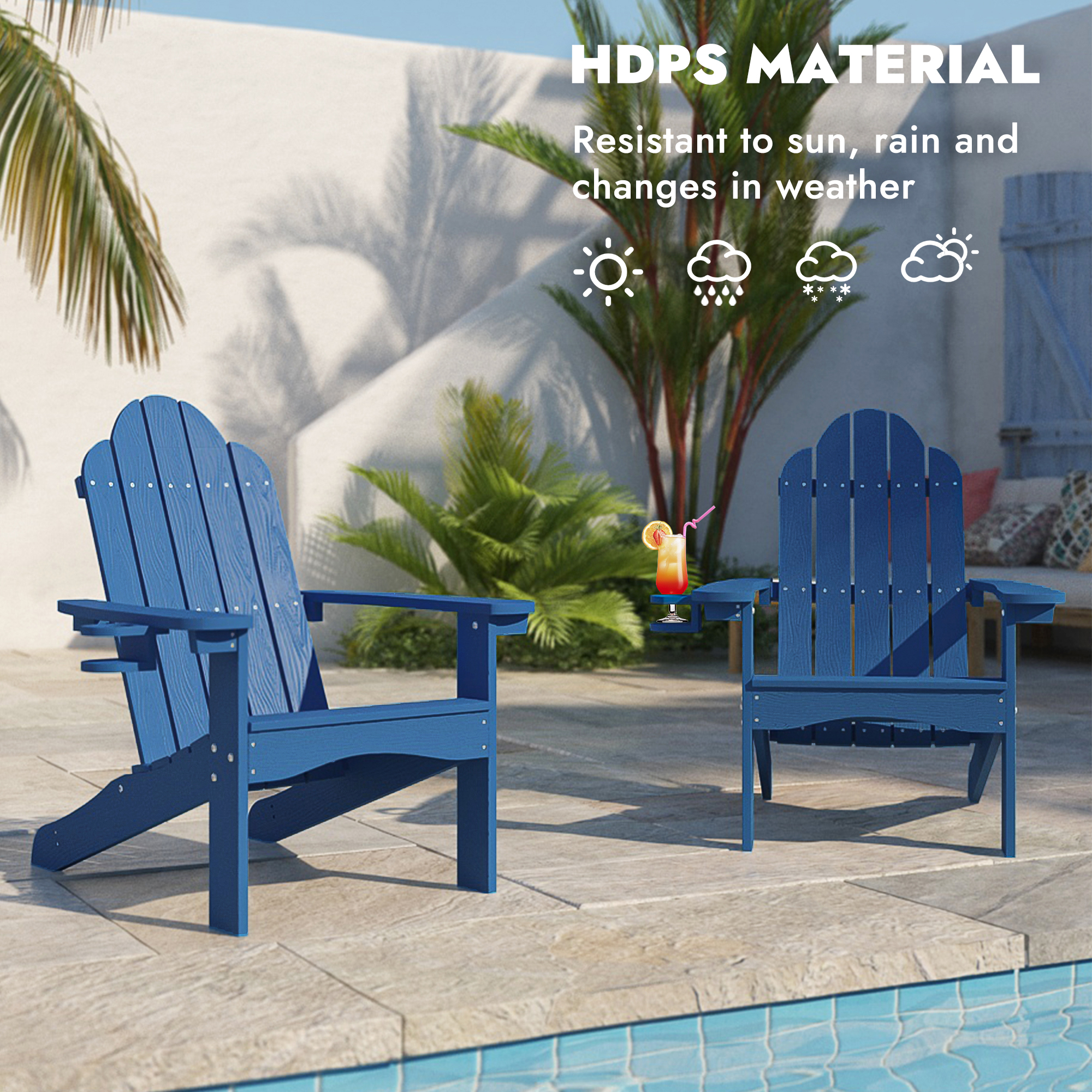 Outdoor Patio Chair, Weather Resistant Adirondack Chairs with Cup Holder, 300lbs Modern Adirondack Chair, HDPS Adirondack Chairs for Patio, Garden