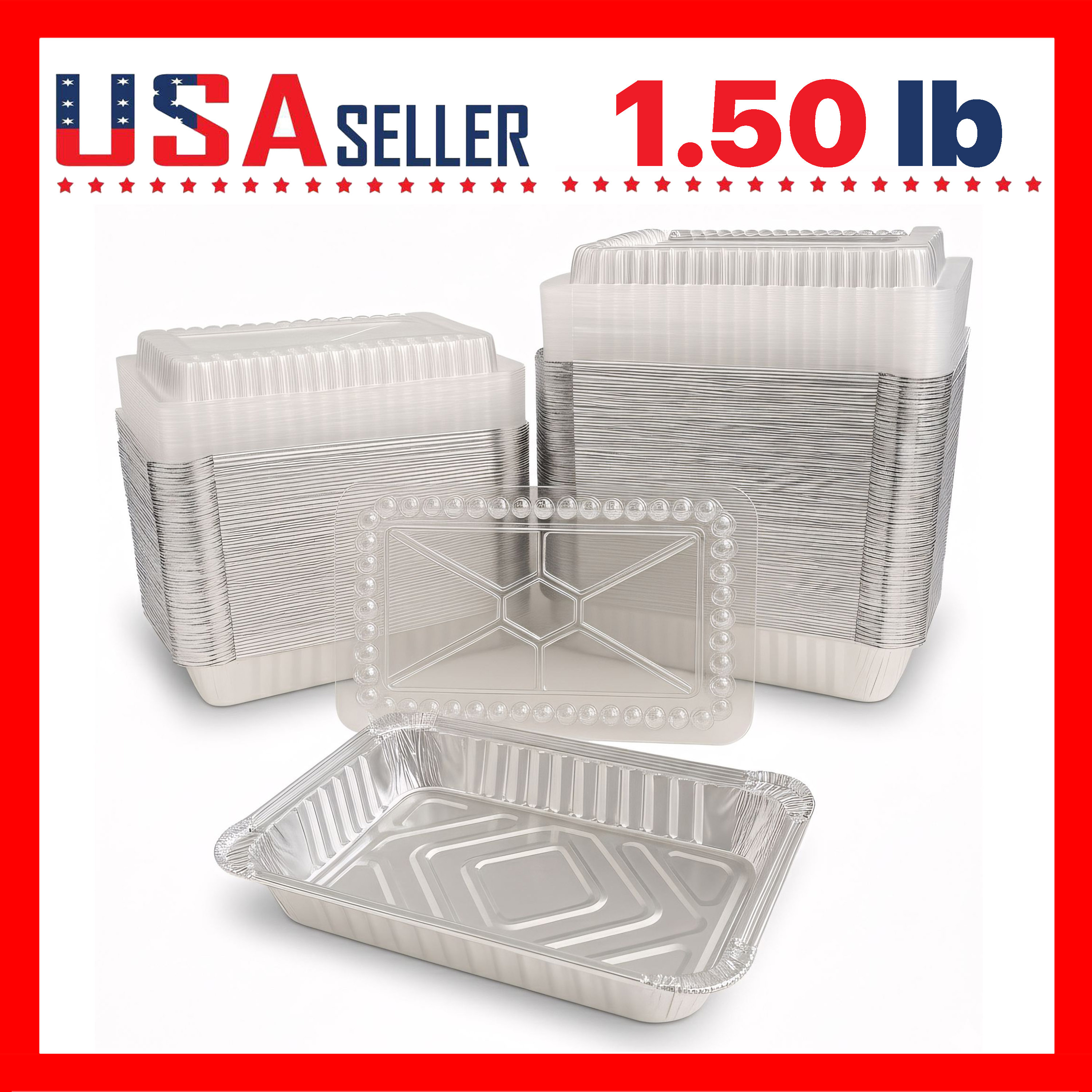 TEMU Rectangular Aluminum Foil Pans With Clear Dome Lids 1.50 Lb - 6 X 8 Inches X [10 Pack], Disposable Take Out Food Containers, Heavy Duty Tin Foil