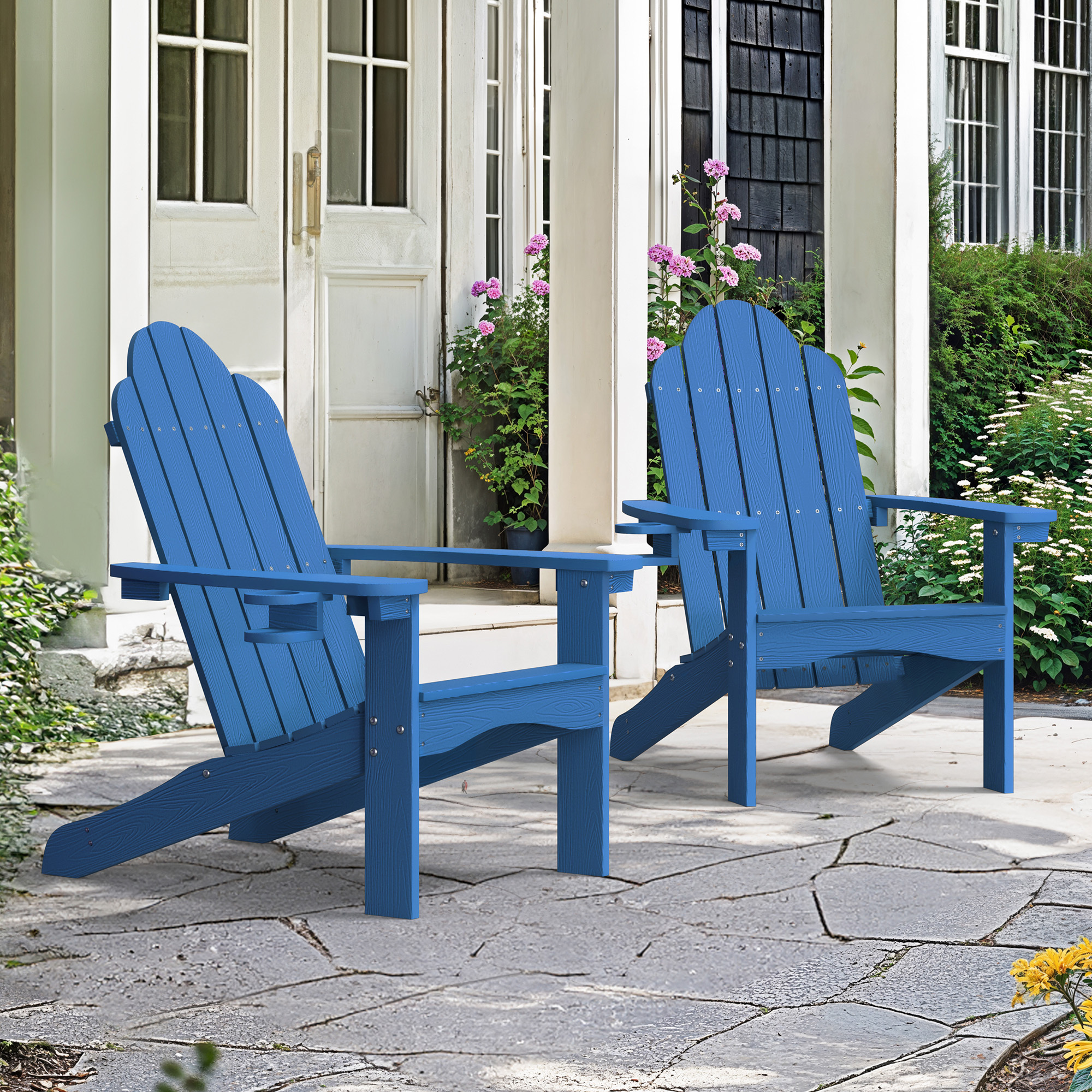 Outdoor Patio Chair, Weather Resistant Adirondack Chairs with Cup Holder, 300lbs Modern Adirondack Chair, HDPS Adirondack Chairs for Patio, Garden