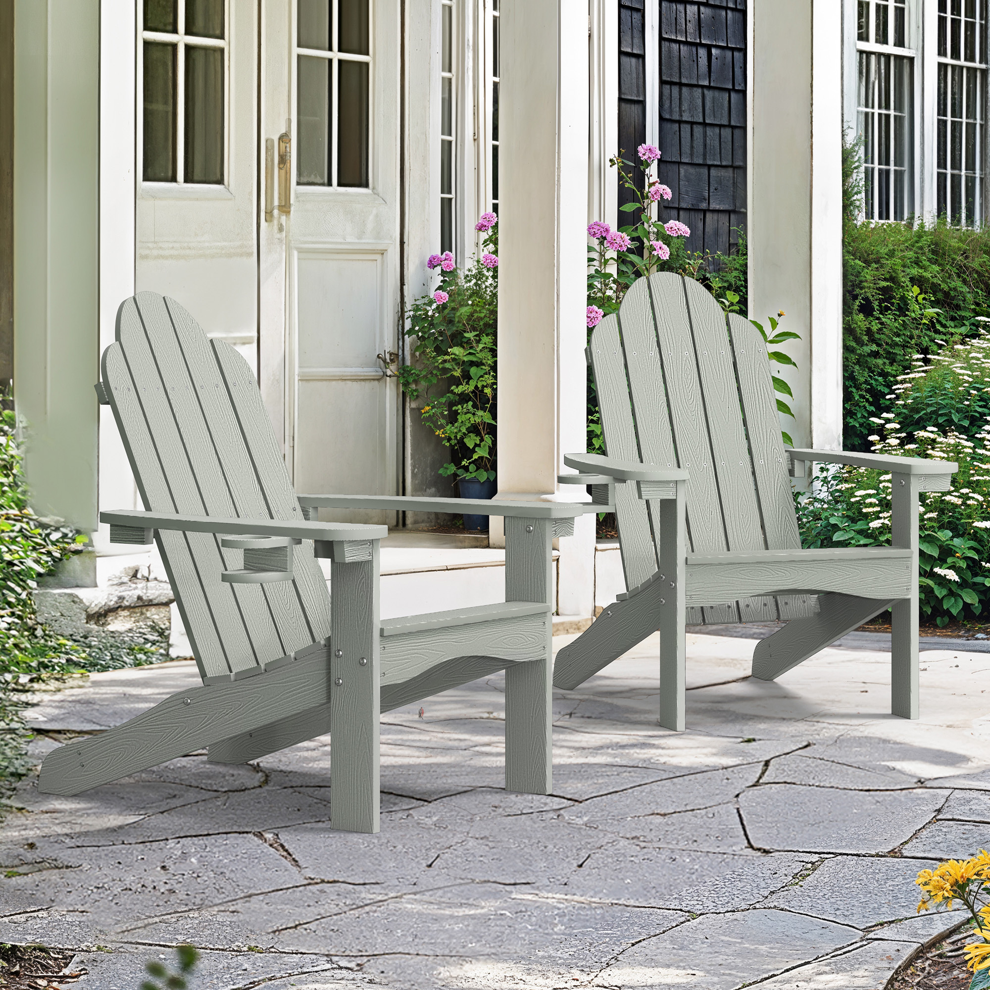 Outdoor Patio Chair, Weather Resistant Adirondack Chairs with Cup Holder, 300lbs Modern Adirondack Chair, HDPS Adirondack Chairs for Patio, Garden