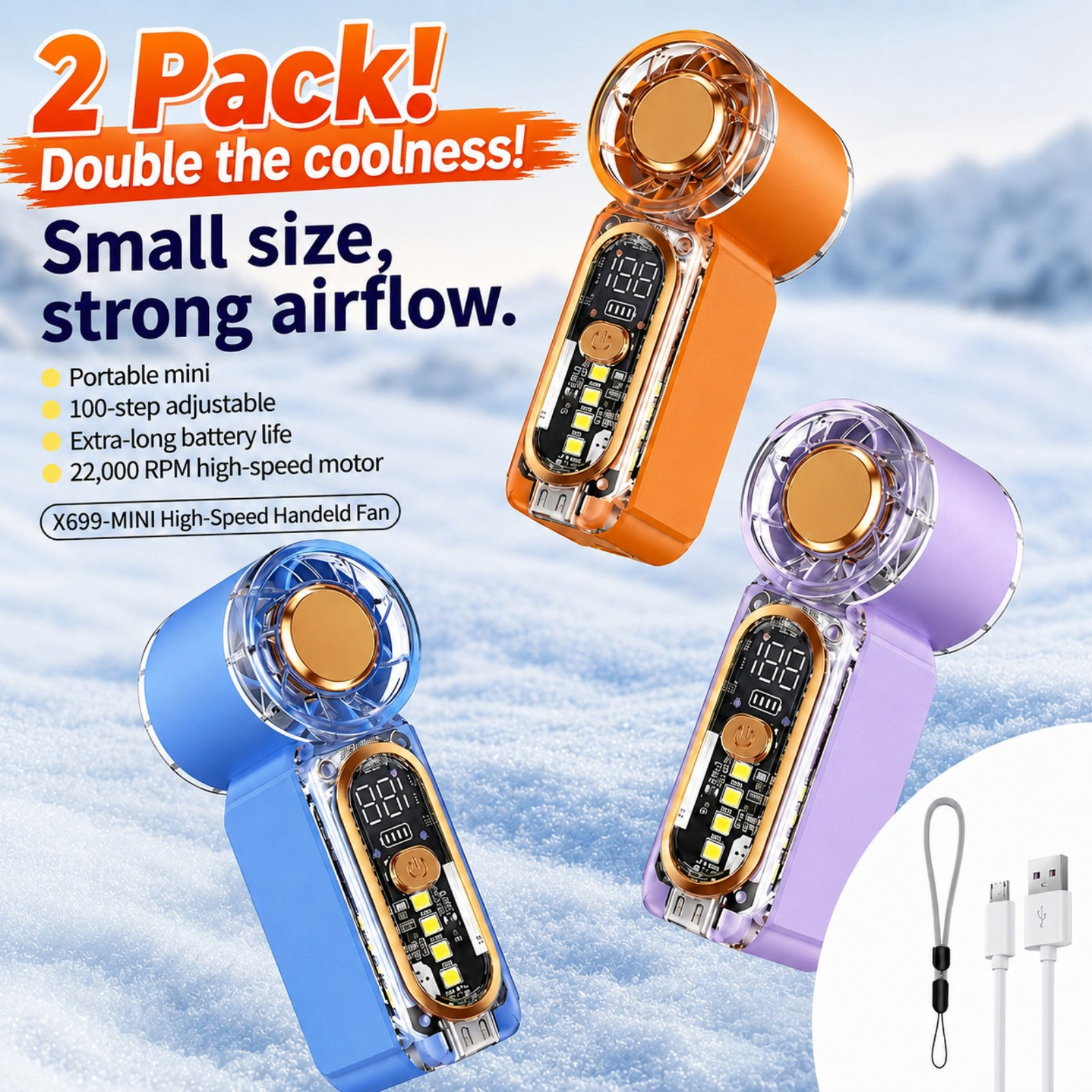 2 pack mini handheld fan compression small wind cannon with sos mode lightweight design 22000 rpm high speed wind 100 gear   adjustment long     pocket fan a   of color schemes   essential for outdoor camping and travel   summer   essentials birthday gifts graduation gifts