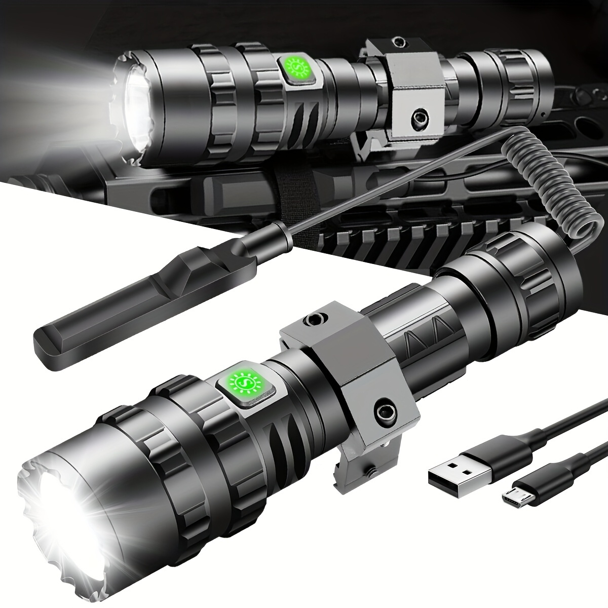 TEMU Rechargeable 4500 Led Flashlight With 5 , 1 Set Professional Outdoor Handheld Torch For Hunting, Emergency & Camping, Multi-functional High